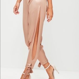 Ankle length blush pant w/ sexy split to mid-thigh